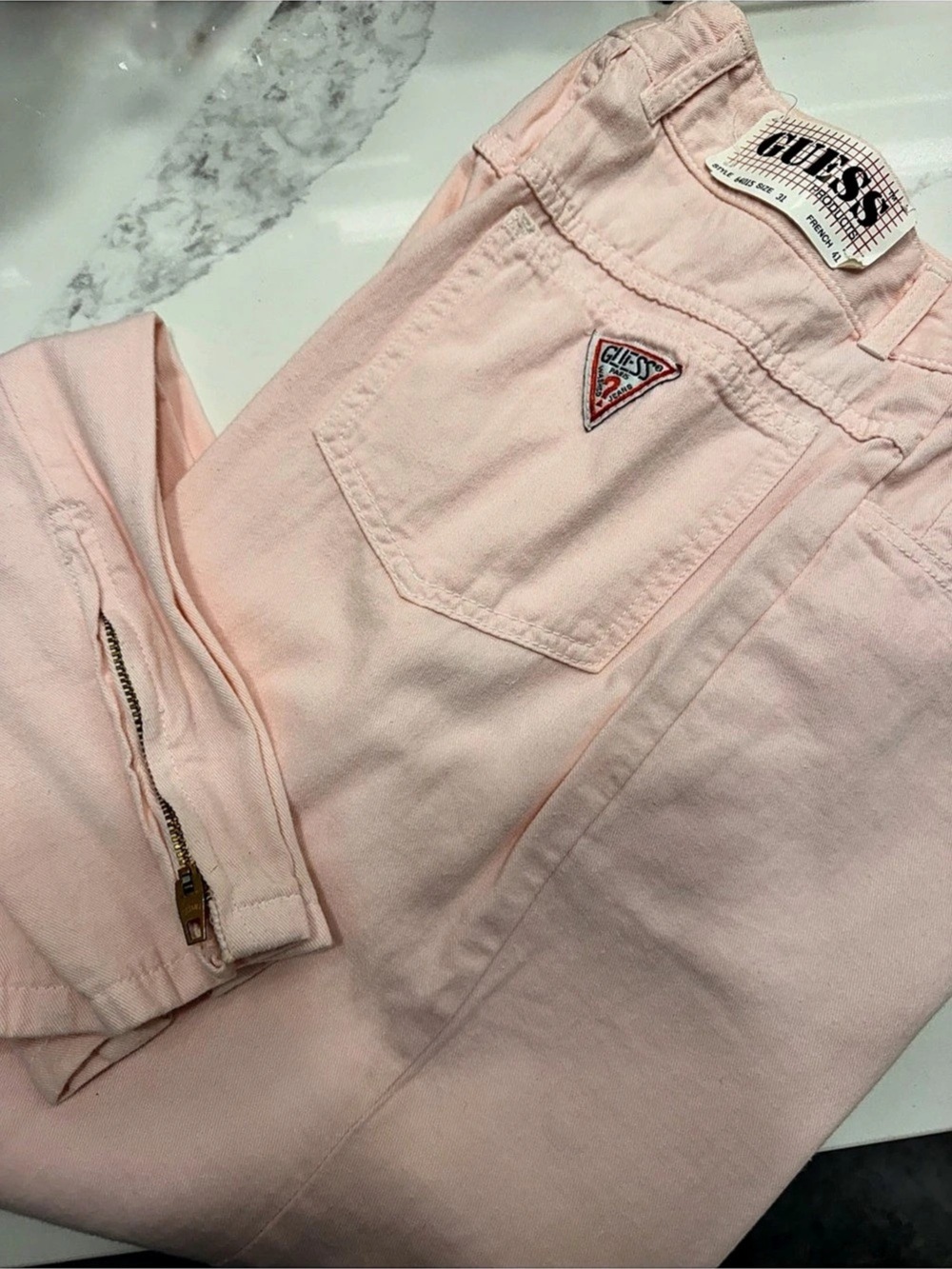 NWT VTG Guess Jeans Ankle Zip Pastel Pink High Waisted